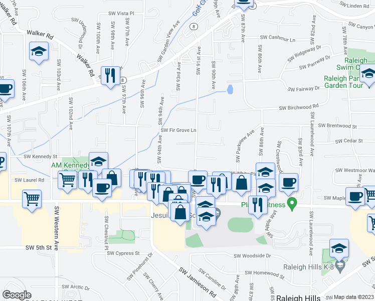map of restaurants, bars, coffee shops, grocery stores, and more near 4225 Southwest 91st Avenue in Portland
