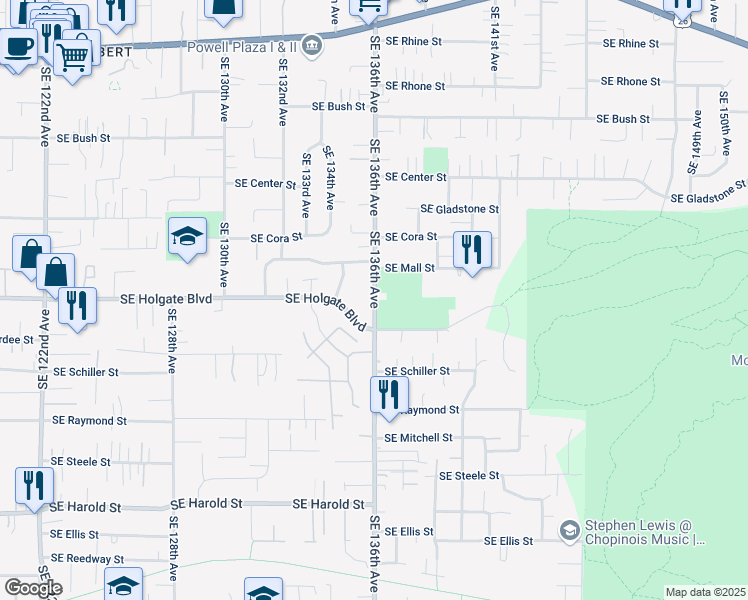 map of restaurants, bars, coffee shops, grocery stores, and more near 4560 Southeast 136th Avenue in Portland