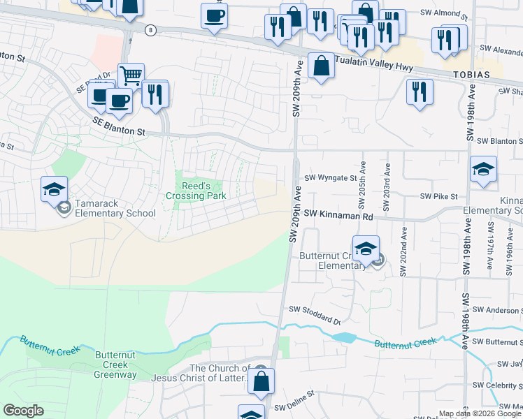 map of restaurants, bars, coffee shops, grocery stores, and more near 8503 Southeast Kinnaman Street in Hillsboro