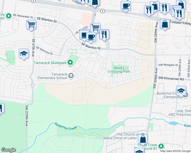 map of restaurants, bars, coffee shops, grocery stores, and more near 20901-21999 Southwest McInnis Lane in Beaverton