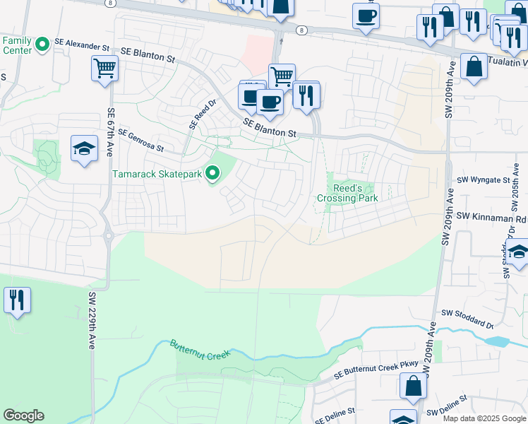map of restaurants, bars, coffee shops, grocery stores, and more near 20901-21999 Southwest McInnis Lane in Beaverton