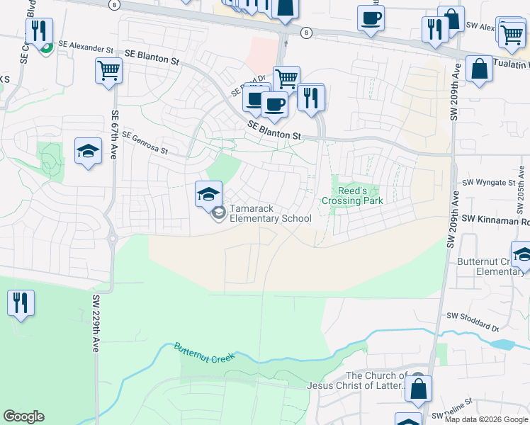 map of restaurants, bars, coffee shops, grocery stores, and more near 4198 Southeast 76th Avenue in Hillsboro
