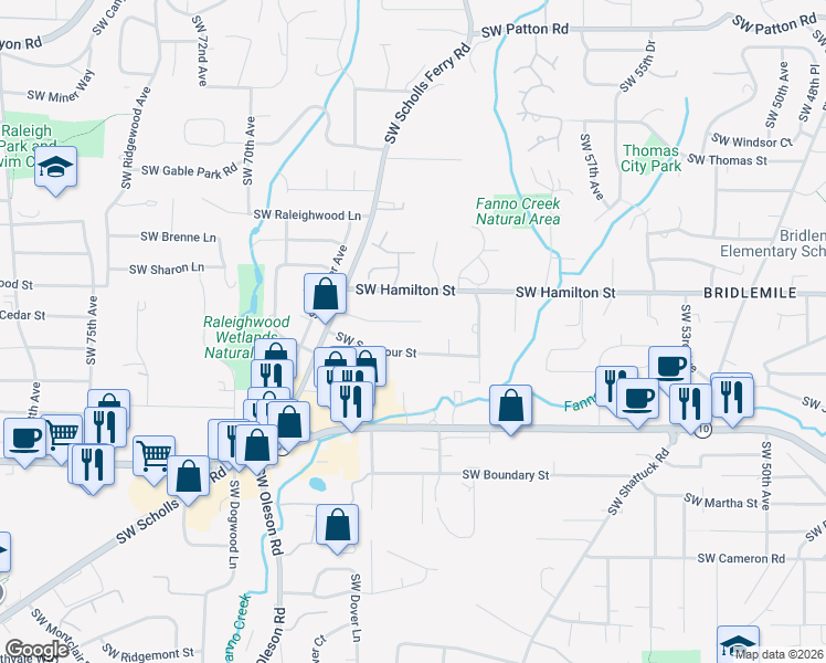 map of restaurants, bars, coffee shops, grocery stores, and more near 6320 Southwest Seymour Street in Portland