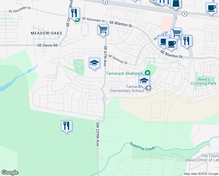 map of restaurants, bars, coffee shops, grocery stores, and more near 6810 Southeast Crimson Lane in Hillsboro