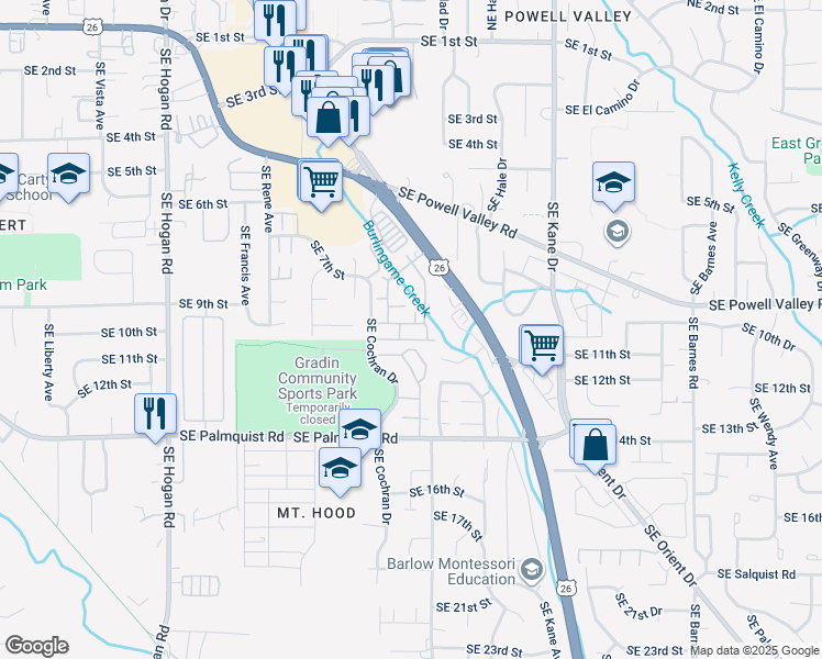 map of restaurants, bars, coffee shops, grocery stores, and more near 765 Southeast Mount Hood Highway in Gresham