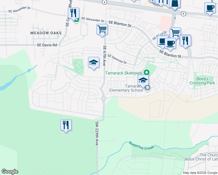 map of restaurants, bars, coffee shops, grocery stores, and more near 6810 Southeast Crimson Lane in Hillsboro