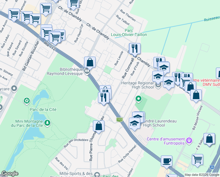 map of restaurants, bars, coffee shops, grocery stores, and more near 3149 Rue Charles-Lacoste in Longueuil