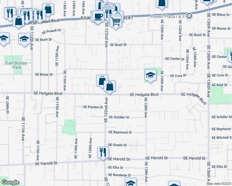 map of restaurants, bars, coffee shops, grocery stores, and more near 4300-4344 Southeast 122nd Avenue in Portland