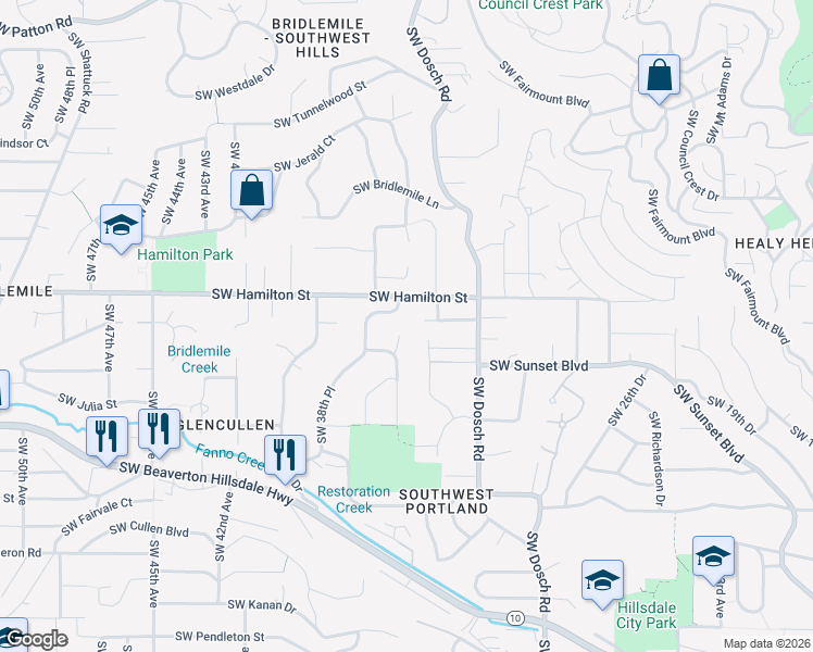 map of restaurants, bars, coffee shops, grocery stores, and more near 4616 Southwest 35th Place in Portland