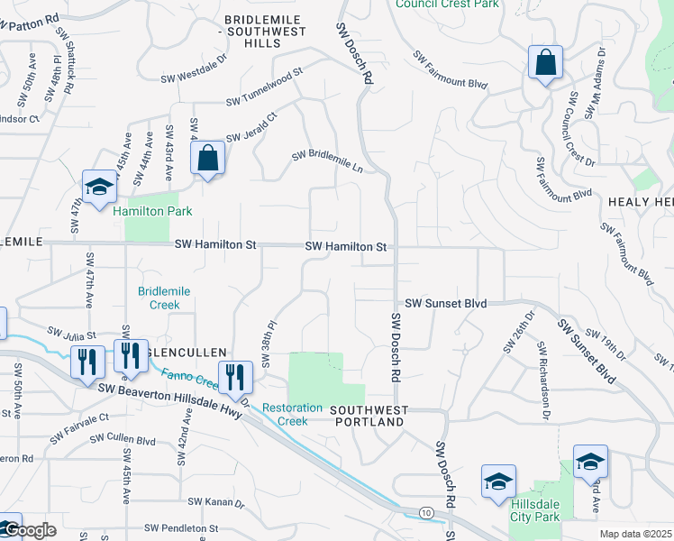 map of restaurants, bars, coffee shops, grocery stores, and more near 4616 Southwest 35th Place in Portland