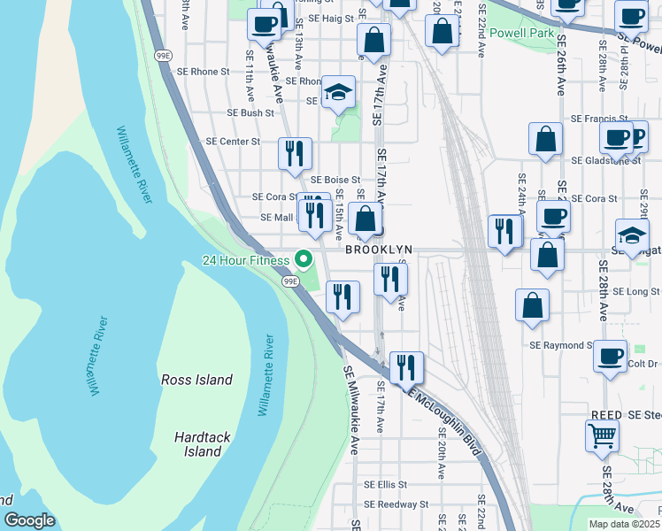 map of restaurants, bars, coffee shops, grocery stores, and more near in Portland