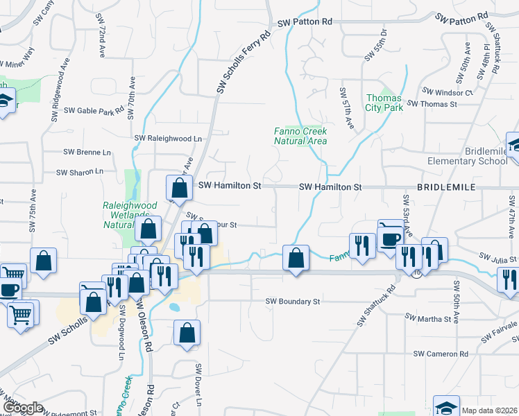 map of restaurants, bars, coffee shops, grocery stores, and more near 6202 Southwest Hamilton Street in Portland
