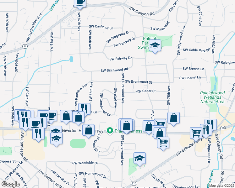map of restaurants, bars, coffee shops, grocery stores, and more near 4080 Southwest 83rd Avenue in Portland