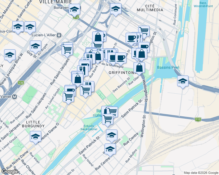 map of restaurants, bars, coffee shops, grocery stores, and more near 32 Chemin du Bord-du-Lac-Lakeshore in Pointe-Claire