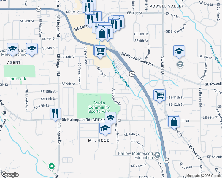 map of restaurants, bars, coffee shops, grocery stores, and more near 860-862 Southeast Lambert Circle in Gresham