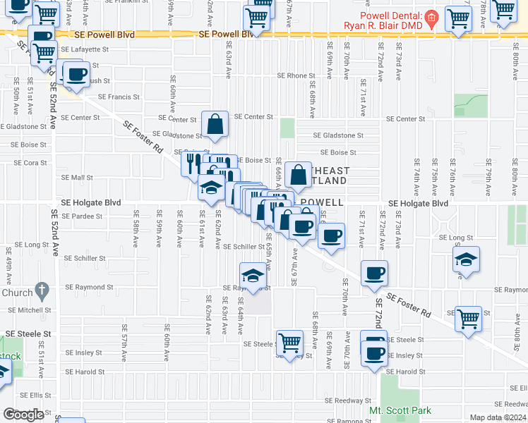 map of restaurants, bars, coffee shops, grocery stores, and more near in Portland
