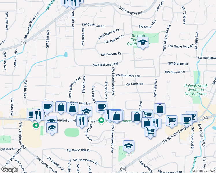 map of restaurants, bars, coffee shops, grocery stores, and more near 4080 Southwest 83rd Avenue in Portland