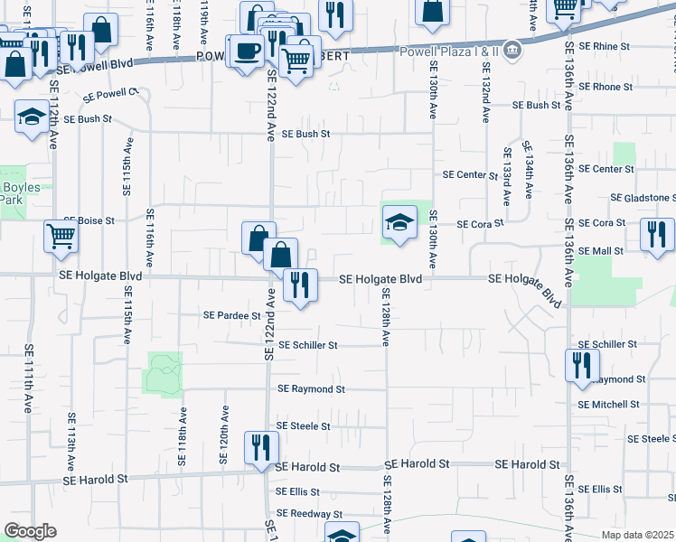map of restaurants, bars, coffee shops, grocery stores, and more near 4331 Southeast 125th Avenue in Portland