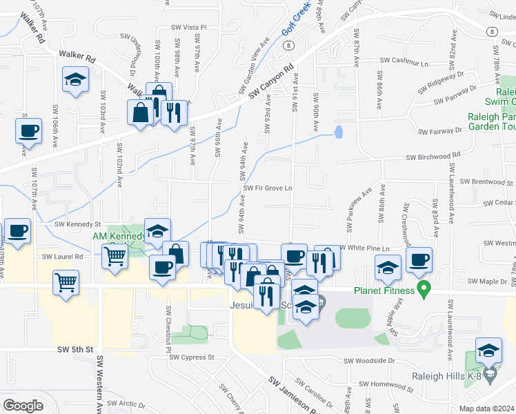 map of restaurants, bars, coffee shops, grocery stores, and more near 9294 Southwest Midea Court in Portland