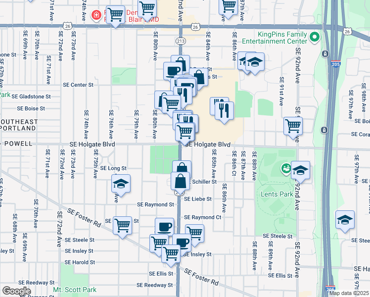 map of restaurants, bars, coffee shops, grocery stores, and more near 4328 Cascade Highway in Portland