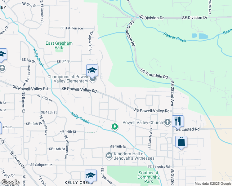 map of restaurants, bars, coffee shops, grocery stores, and more near 5161 Southeast Powell Valley Road in Gresham