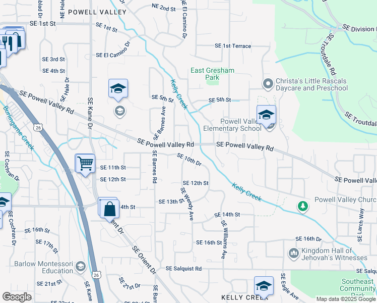 map of restaurants, bars, coffee shops, grocery stores, and more near 4031 Southeast Powell Valley Road in Gresham