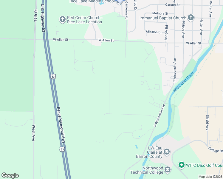 map of restaurants, bars, coffee shops, grocery stores, and more near 1010 Boehmer Drive in Rice Lake