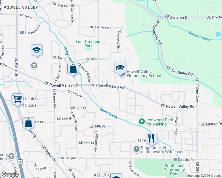 map of restaurants, bars, coffee shops, grocery stores, and more near 4731 Southeast Powell Valley Road in Gresham