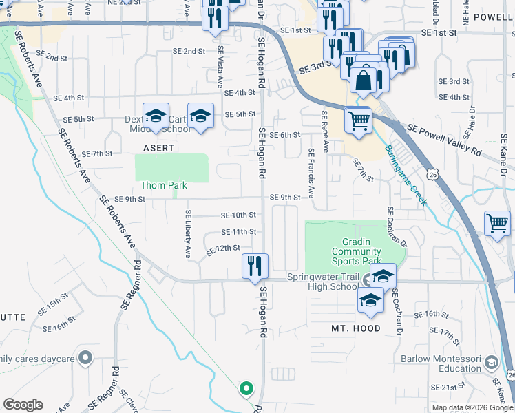 map of restaurants, bars, coffee shops, grocery stores, and more near 1949 Southeast Palmquist Road in Gresham