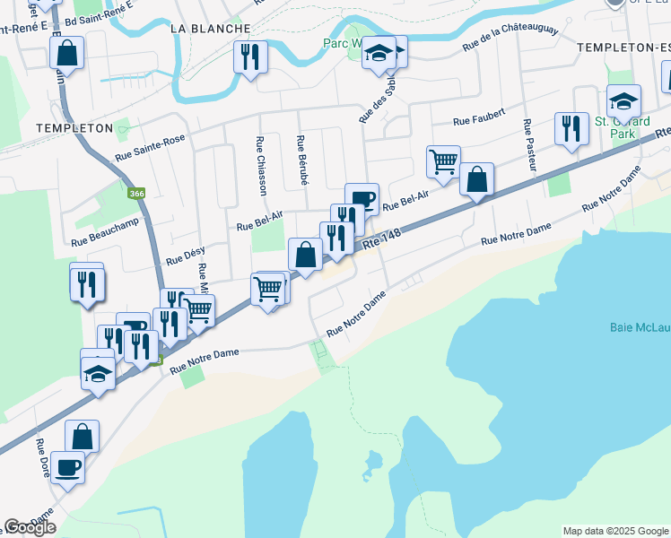 map of restaurants, bars, coffee shops, grocery stores, and more near in Gatineau