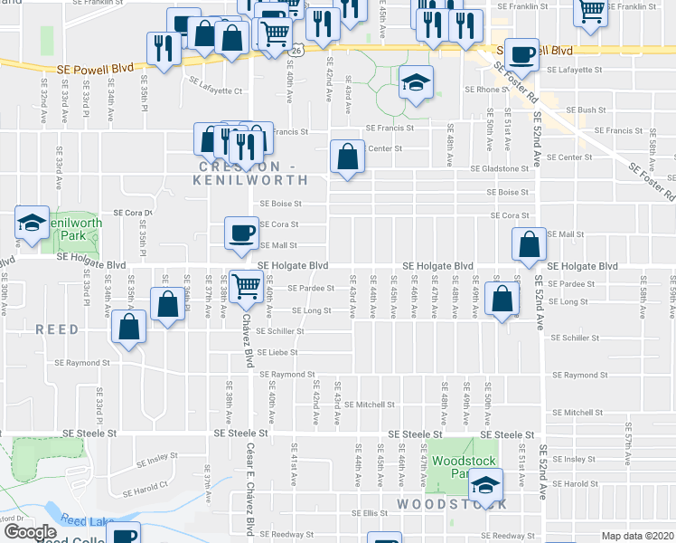 map of restaurants, bars, coffee shops, grocery stores, and more near in Portland