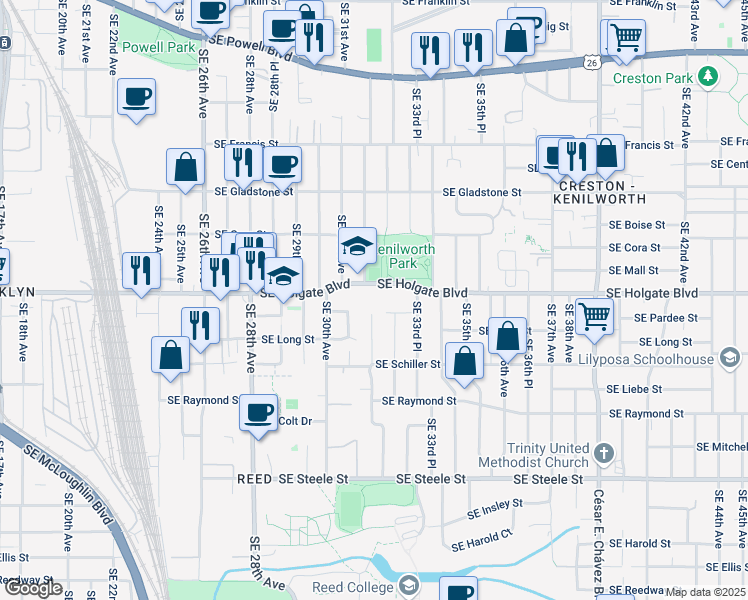 map of restaurants, bars, coffee shops, grocery stores, and more near in Portland
