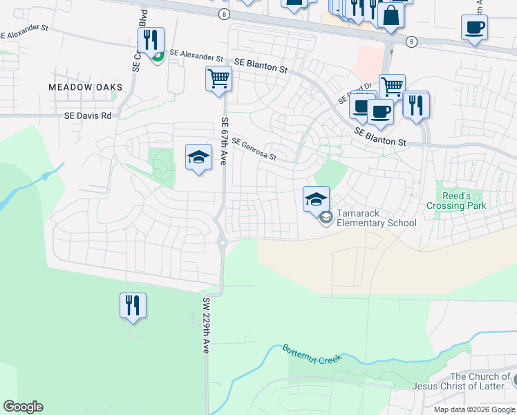 map of restaurants, bars, coffee shops, grocery stores, and more near 6933 Southeast Wenaha Lane in Hillsboro