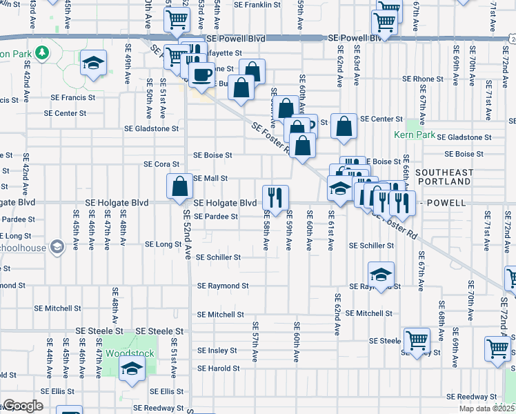 map of restaurants, bars, coffee shops, grocery stores, and more near in Portland
