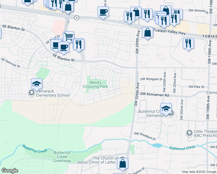 map of restaurants, bars, coffee shops, grocery stores, and more near 4001-4199 SW 209th Ave in Aloha