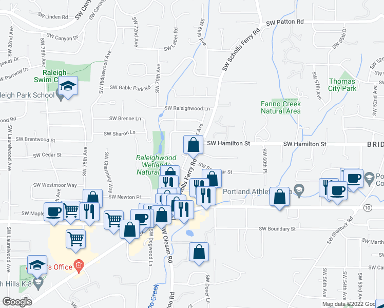 map of restaurants, bars, coffee shops, grocery stores, and more near 4368 Southwest Fraser Avenue in Portland