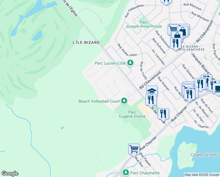 map of restaurants, bars, coffee shops, grocery stores, and more near 355 Rue Louise-Major in Montreal