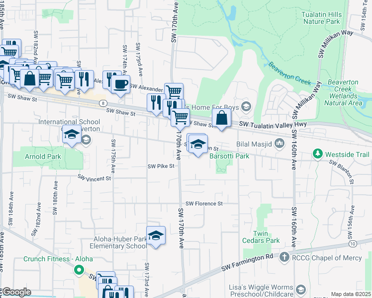 map of restaurants, bars, coffee shops, grocery stores, and more near in Aloha