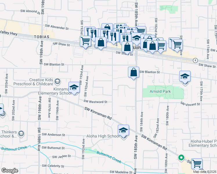 map of restaurants, bars, coffee shops, grocery stores, and more near 4035 Southwest 188th Avenue in Aloha