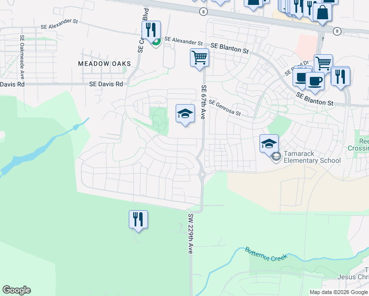 map of restaurants, bars, coffee shops, grocery stores, and more near 6470 Southeast Provence Street in Hillsboro