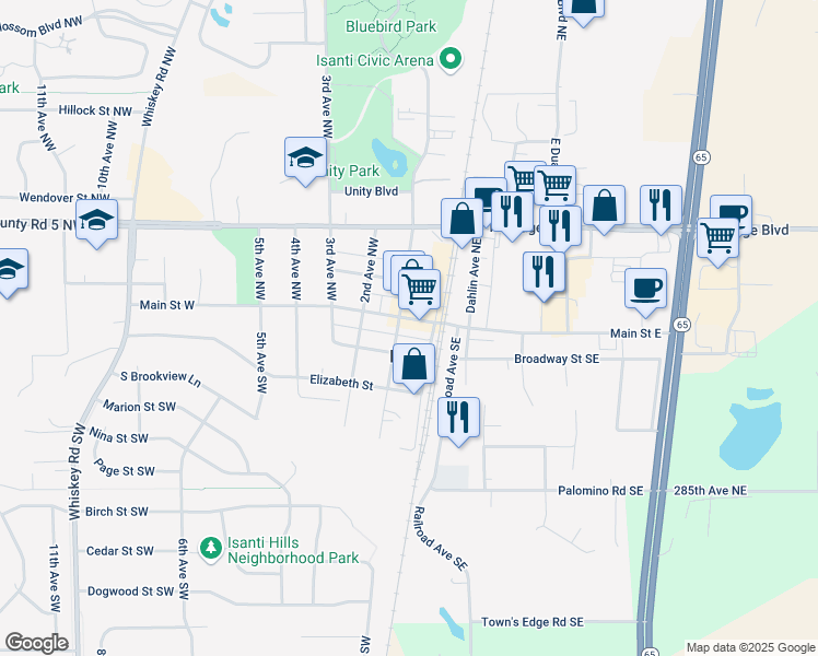 map of restaurants, bars, coffee shops, grocery stores, and more near in Isanti