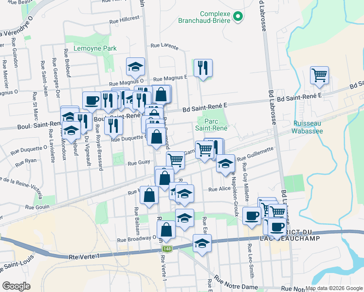 map of restaurants, bars, coffee shops, grocery stores, and more near 192 Rue Isaac Jogues in Gatineau