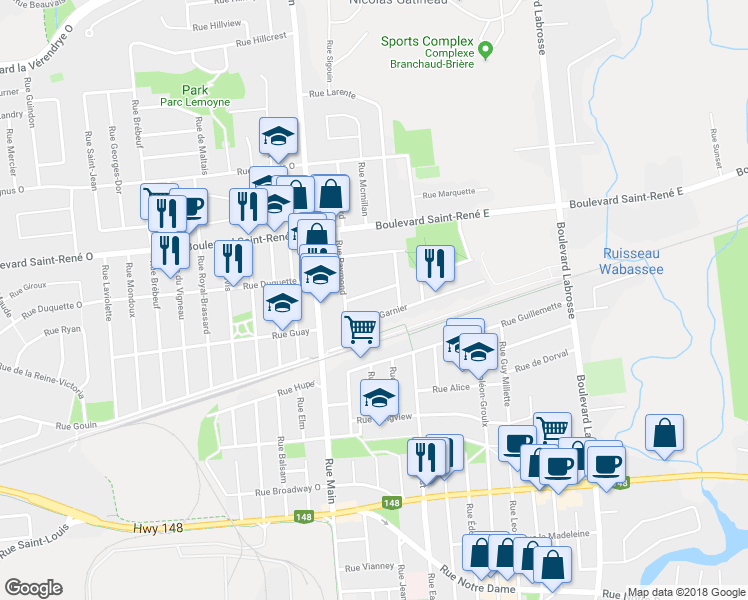 map of restaurants, bars, coffee shops, grocery stores, and more near 192 Rue Isaac Jogues in Gatineau