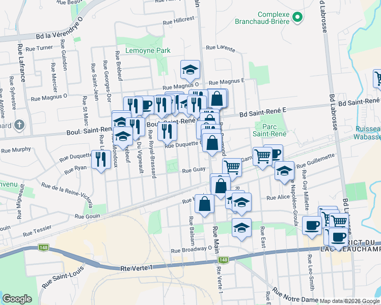 map of restaurants, bars, coffee shops, grocery stores, and more near 352 Rue Gauthier in Gatineau