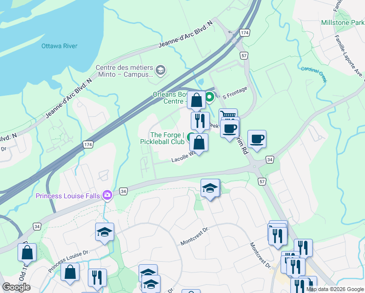 map of restaurants, bars, coffee shops, grocery stores, and more near 1680 Vimont Court in Ottawa