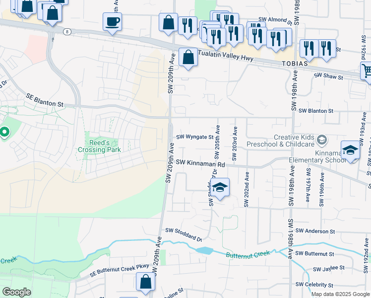 map of restaurants, bars, coffee shops, grocery stores, and more near 4114 Southwest Dalton Place in Aloha