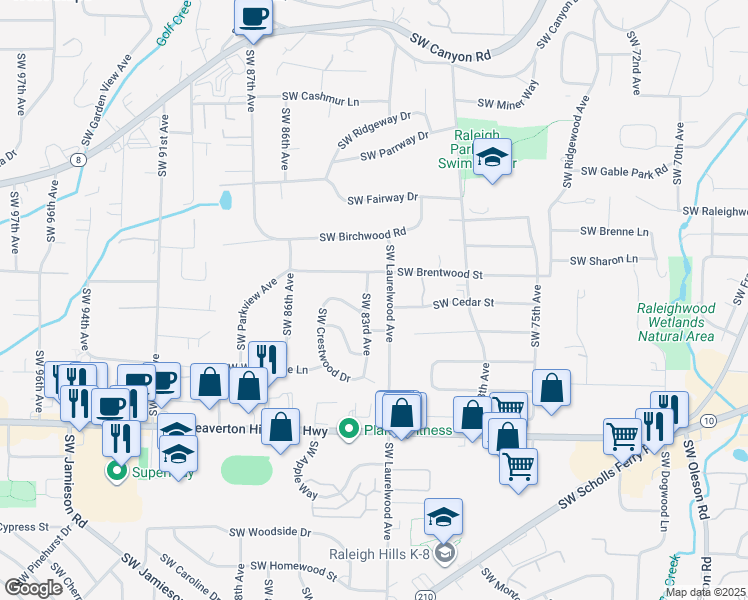 map of restaurants, bars, coffee shops, grocery stores, and more near 4080 Southwest 83rd Avenue in Portland
