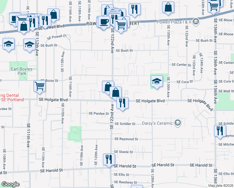 map of restaurants, bars, coffee shops, grocery stores, and more near 4300-4344 Southeast 122nd Avenue in Portland