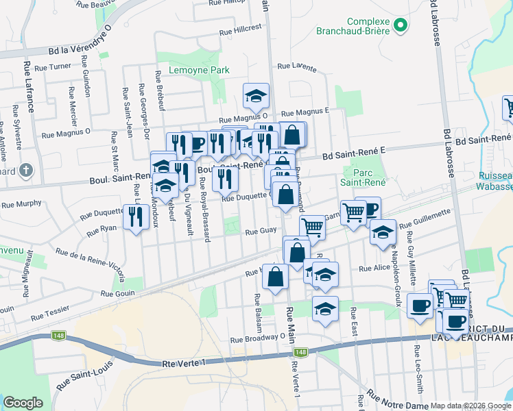 map of restaurants, bars, coffee shops, grocery stores, and more near 352 Rue Gauthier in Gatineau