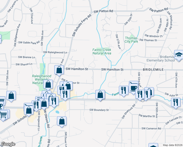 map of restaurants, bars, coffee shops, grocery stores, and more near 4521 Southwest 60th Place in Portland